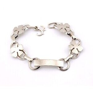 La Mode LaMode Sterling Silver Four Leaf Clover Shamrock Link ID Bracelet Vintag